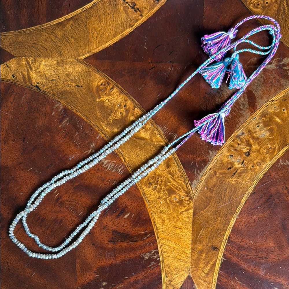 Elegant Beaded Labradorite tassel necklace.